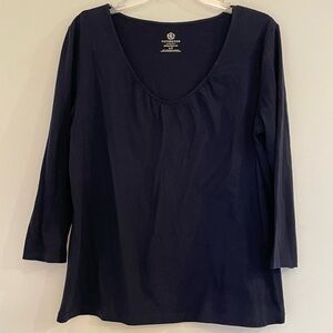 Covington Sport Signature Fit Solid Navy Blue Gathered V-Neck Cotton Women L